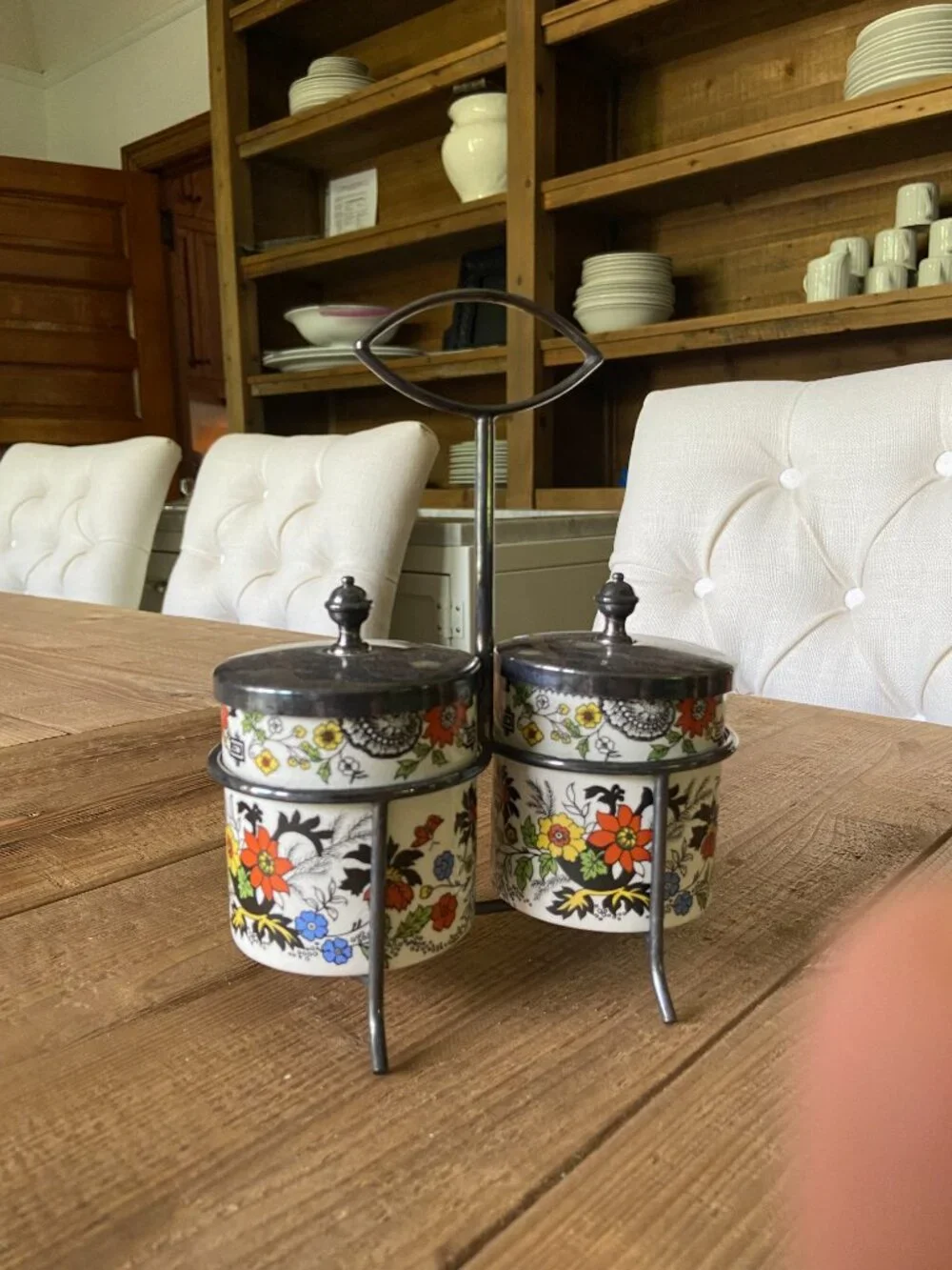 vintage porcelain condiment jar set, retro porcelain kitchen canister set